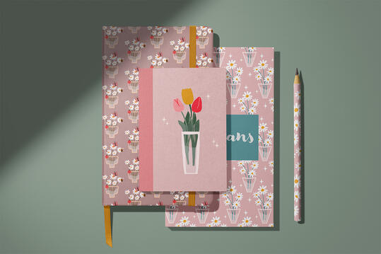 Stationery with tulips and camomile pattern